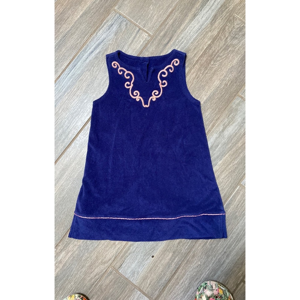 Janie and jack toweling navy cover up with pink trim‎ 4T